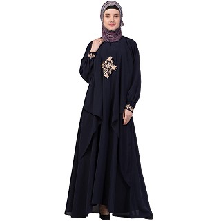 Embroidered Shrug abaya- Navy Blue